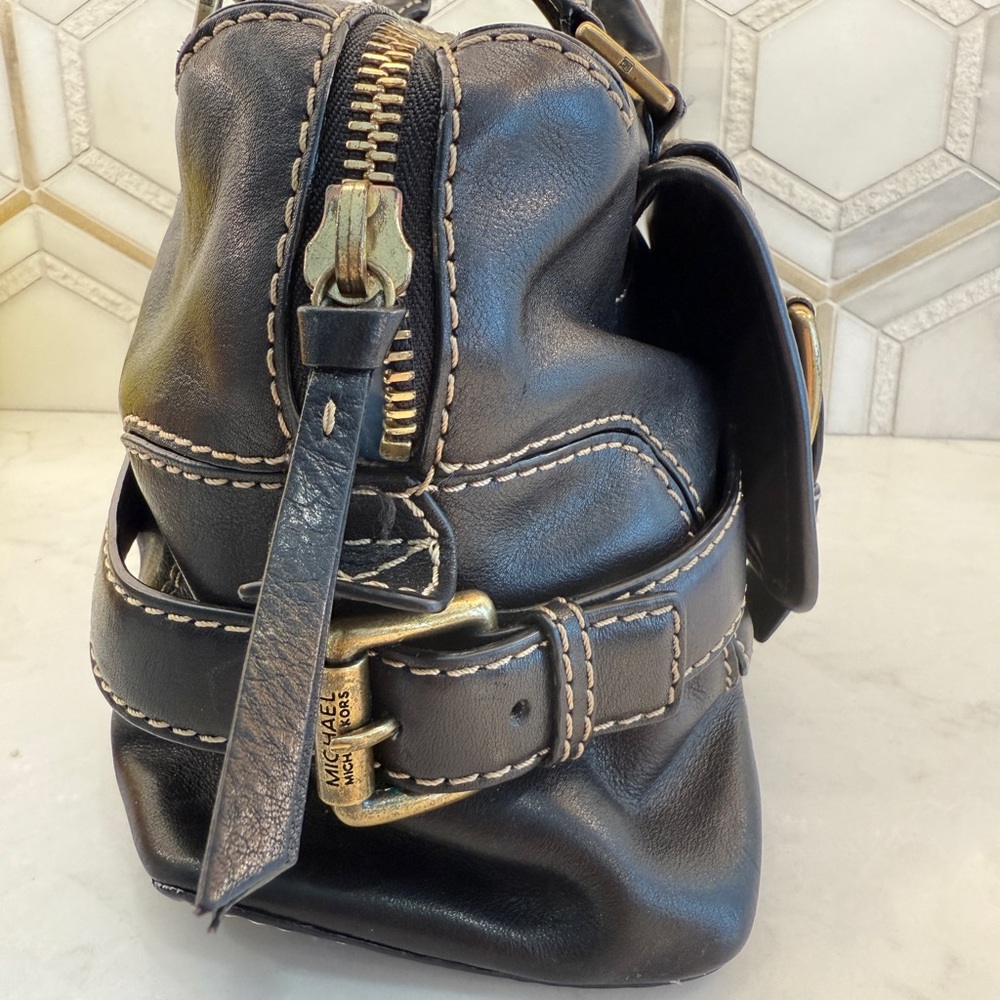 Vintage Y2K Michael Kors satchel black leather gold hardware early 2000s buckles - Picture 3 of 10